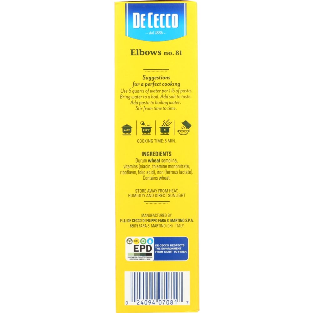 DE CECCO: Pasta Elbows, 16 oz - SMART GREENS