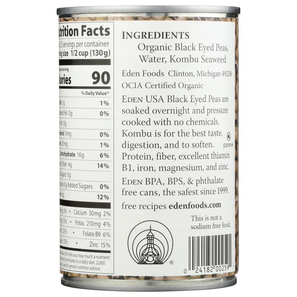 EDEN FOODS: Bean Black Eyed Peas No Salt Added Organic, 15 oz - SMART GREENS