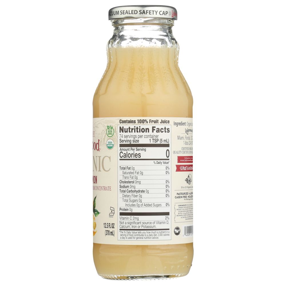 LAKEWOOD: Organic Pure Juice Lemon, 12.5 oz - SMART GREENS