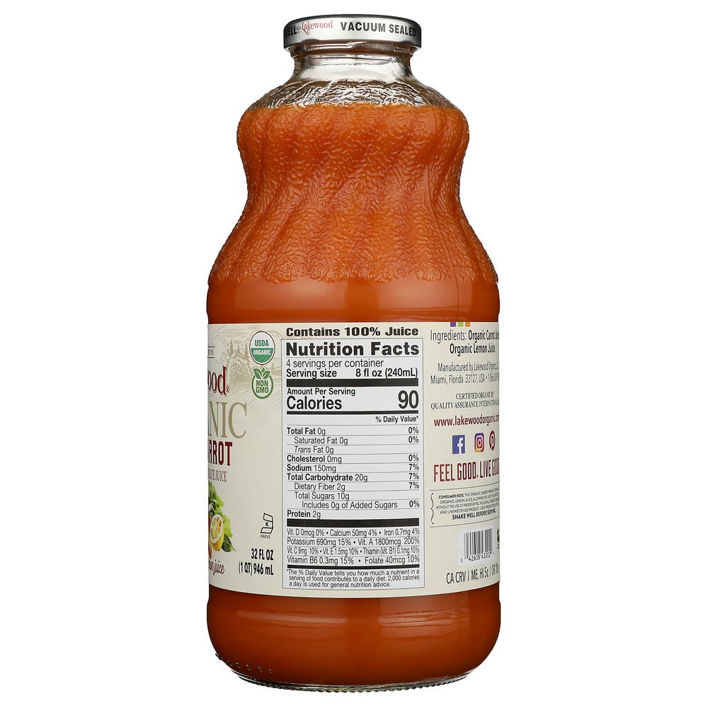 LAKEWOOD ORGANIC: Pure Carrot Juice, 32 oz - SMART GREENS