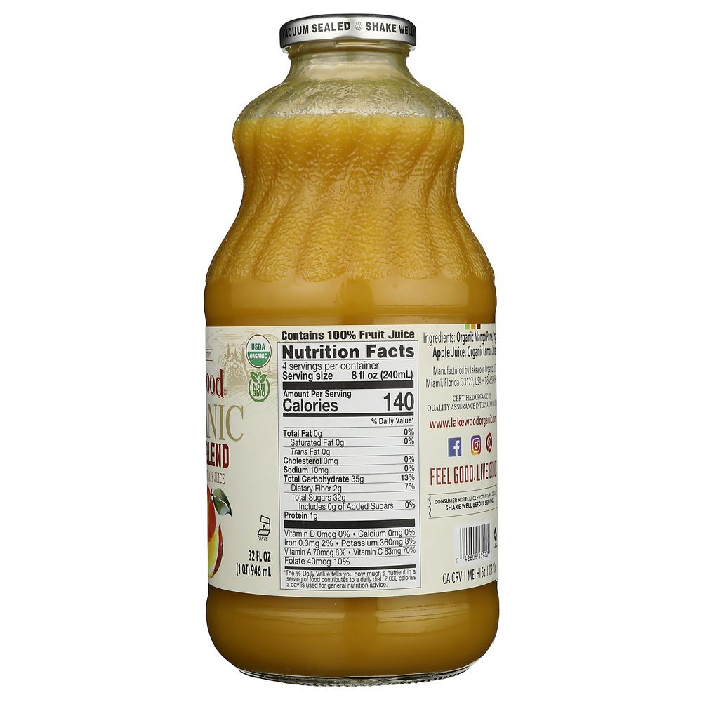 LAKEWOOD ORGANIC: Mango 100% Juice Blend, 32 oz - SMART GREENS