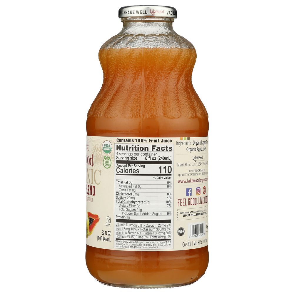 LAKEWOOD ORGANIC: Papaya 100% Juice Blend, 32 oz - SMART GREENS