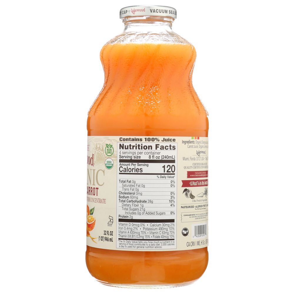 LAKEWOOD: Organic Orange & Carrot Juice, 32 Oz - SMART GREENS