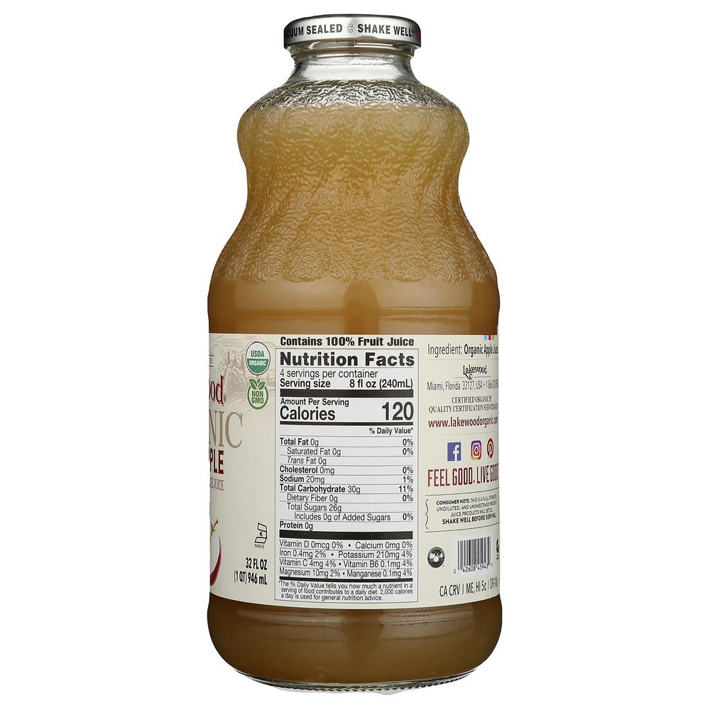 LAKEWOOD ORGANIC: Pure Unfiltered Apple Juice, 32 oz - SMART GREENS
