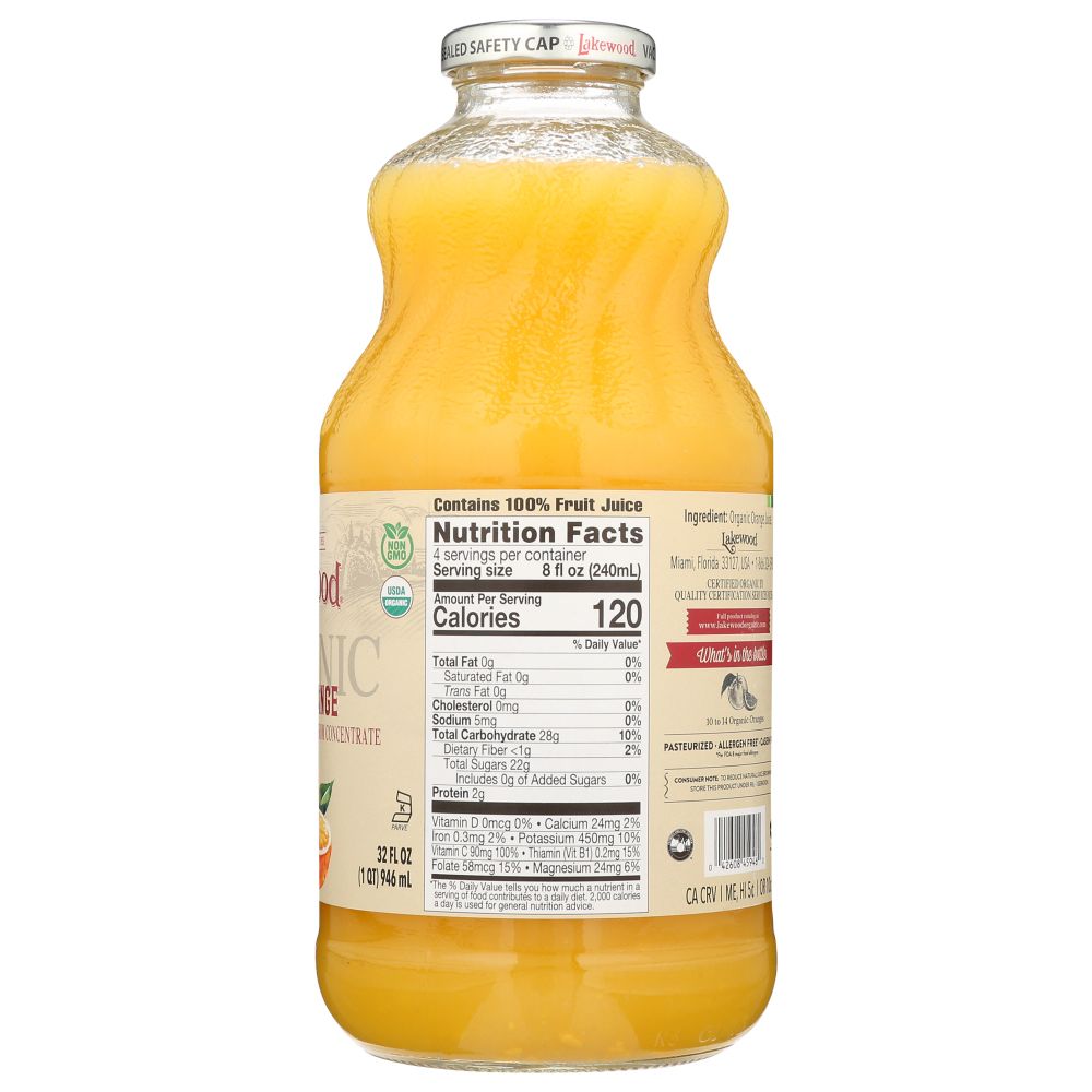 LAKEWOOD ORGANIC: Pure Orange Juice, 32 oz - SMART GREENS