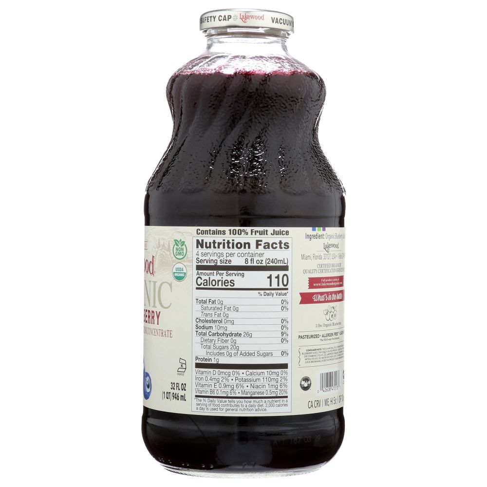 LAKEWOOD: Organic Fresh Pressed Pure Blueberry Juice, 32 oz - SMART GREENS