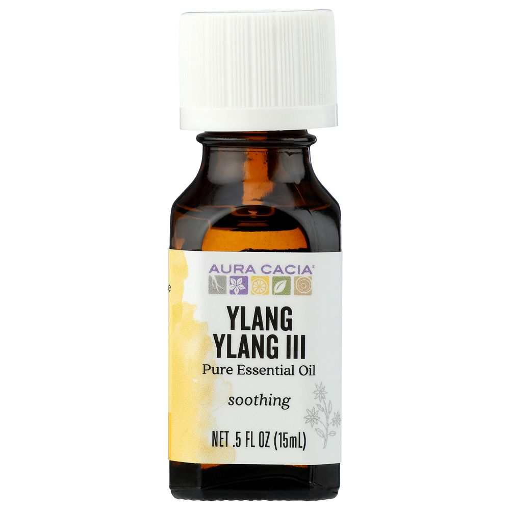 AURA CACIA 100% Pure Essential Oil Ylang Ylang III 0.5 Oz bottle with floral scent