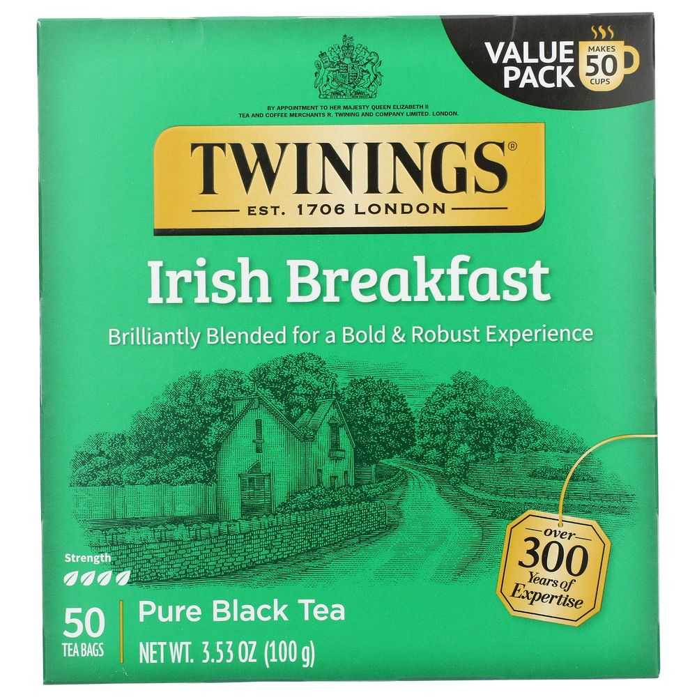 TWININGS 100% Pure Black Tea Irish Breakfast 50 tea bags box with rich, robust flavor