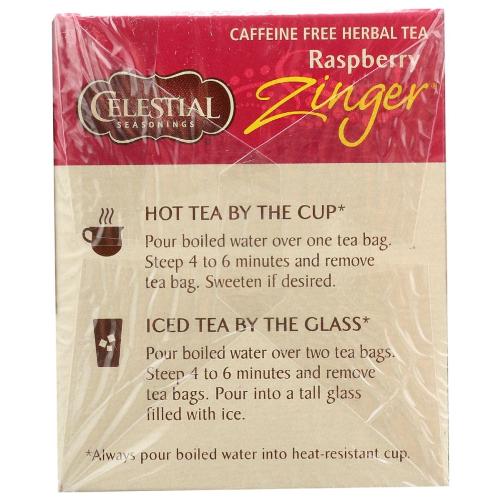 CELESTIAL SEASONINGS: Raspberry Zinger Herbal Tea Caffeine 20 Tea Bags, 1.6 oz - SMART GREENS