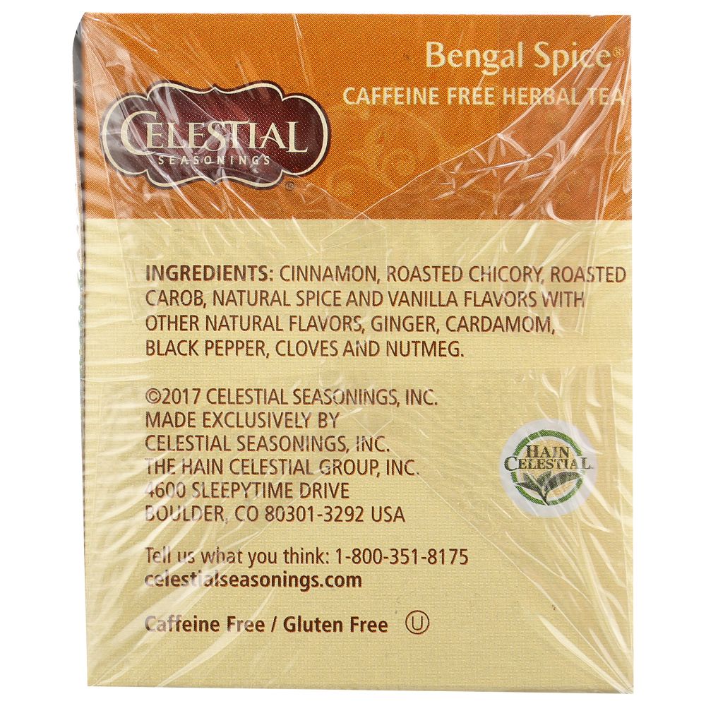 CELESTIAL SEASONINGS: Bengal Spice Caffeine Free Herbal Tea 20 Tea Bags, 1.7 oz - SMART GREENS
