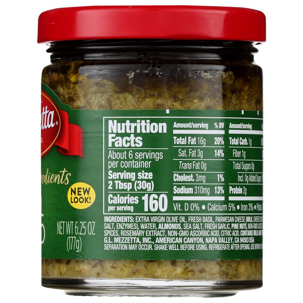 MEZZETTA: Napa Valley Bistro Homemade Style Basil Pesto, 6.25 oz - SMART GREENS
