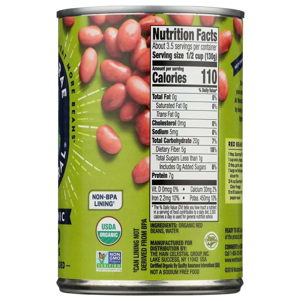 WESTBRAE NATURAL Vegetarian Organic Red Beans 15 oz can nutritious and convenient beans