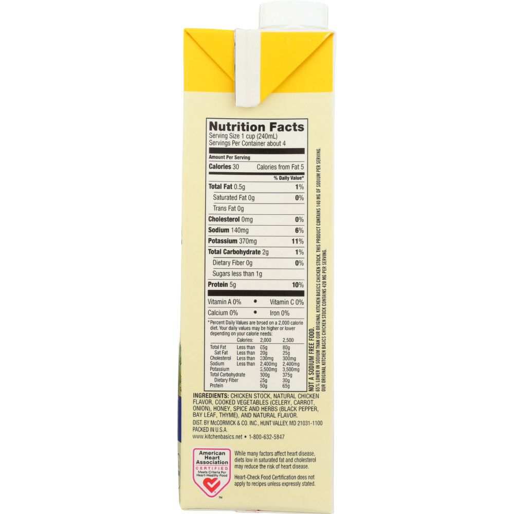 Kitchen Basics Stock 32 oz unsalted chicken cooking stock in clear container