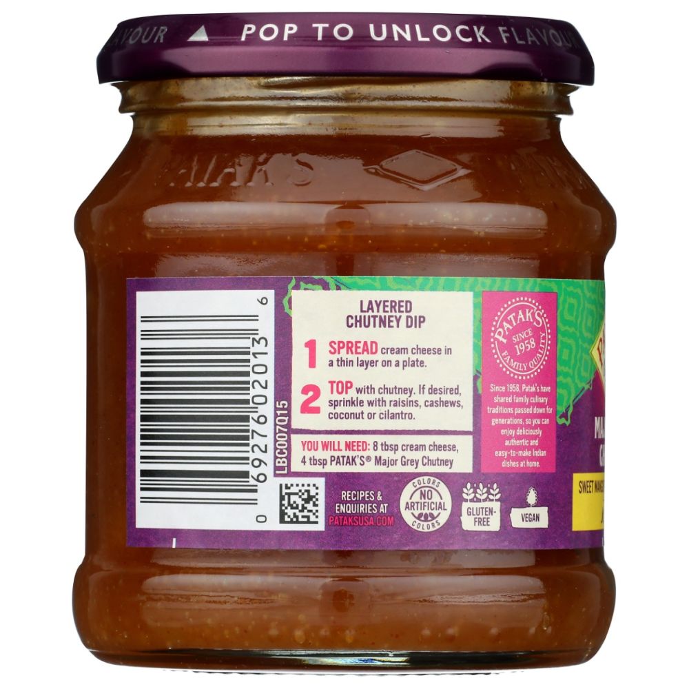 PATAK'S: Major Grey Chutney Sweet Mango Preserve with Ginger, 12 oz - SMART GREENS