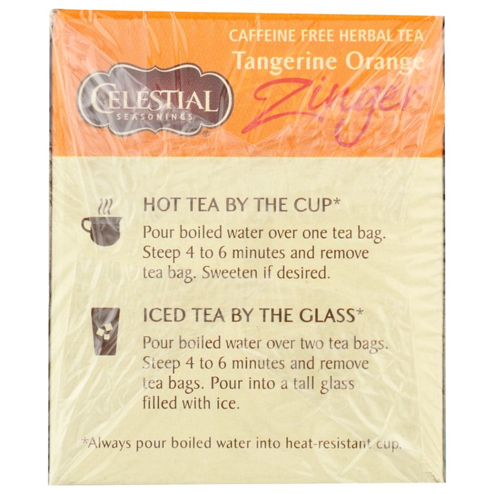 CELESTIAL SEASONINGS: Tangerine Orange Zinger Herbal Tea Caffeine Free 20 Tea Bags, 1.7 oz - SMART GREENS
