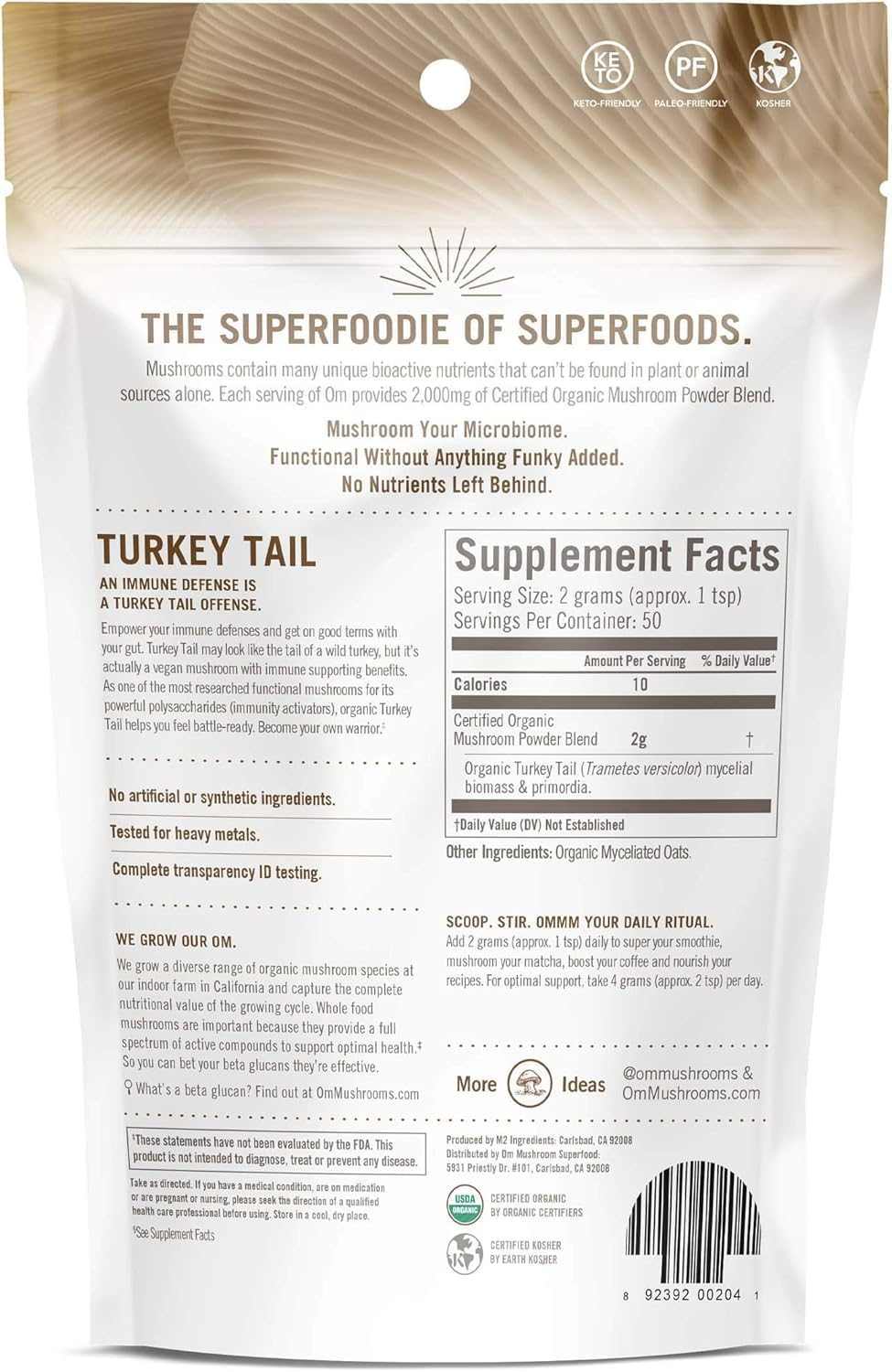OM ORGANIC MUSHROOM NUTRITION Turkey Tail powder for immune support 100 gm packaging