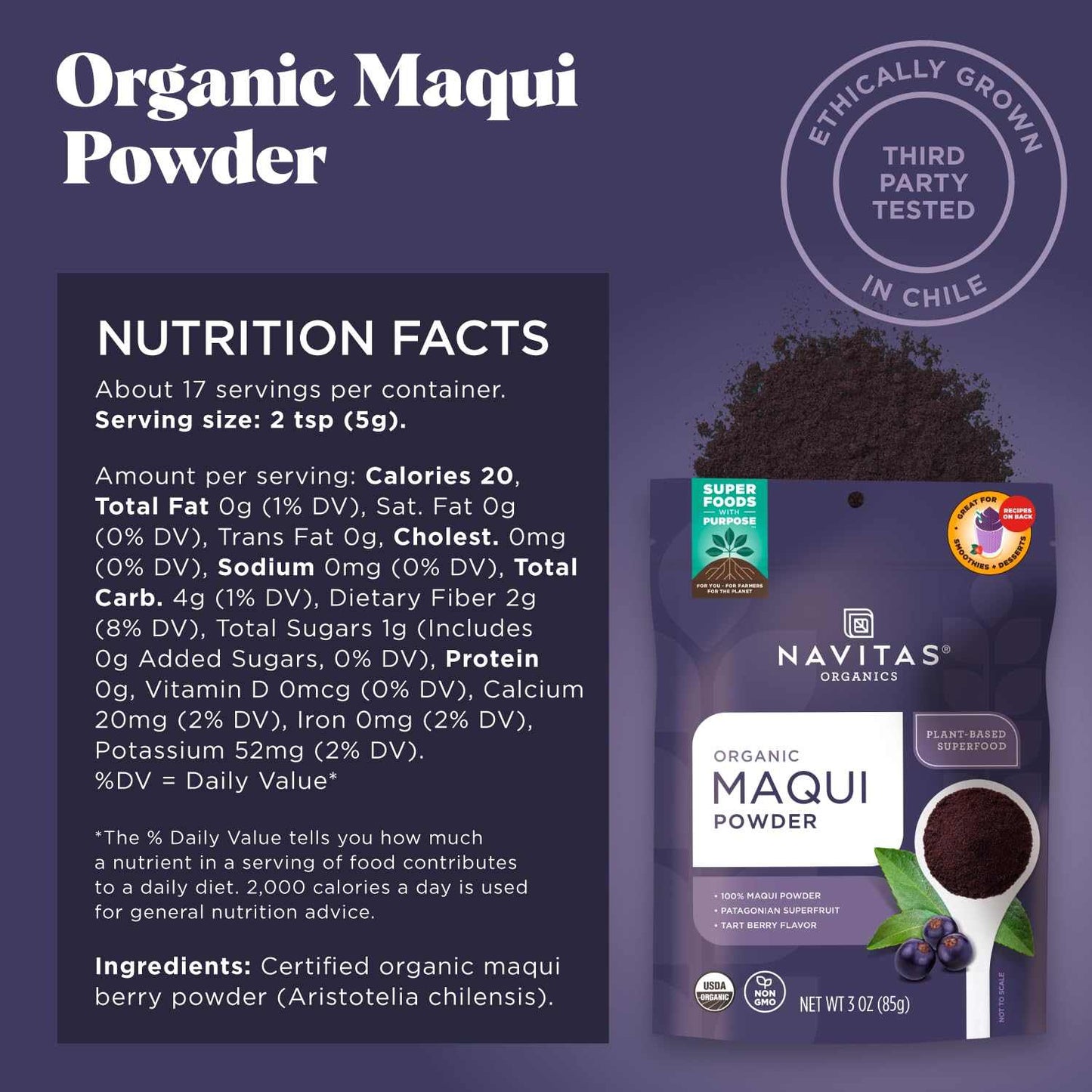 NAVITAS Maqui Powder Organic - Antioxidant-Rich | Superfood+ | 3 oz