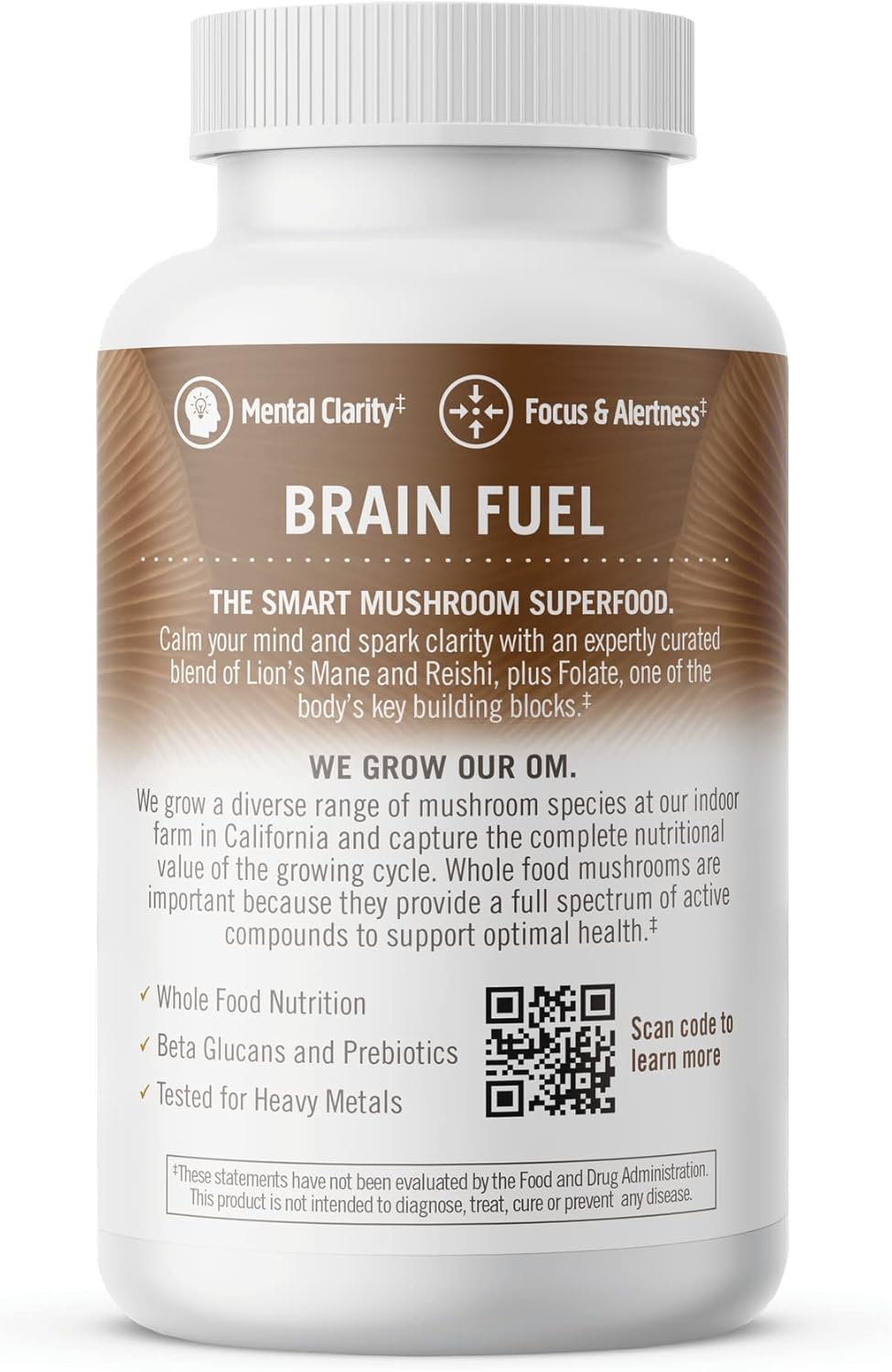 OM ORGANIC MUSHROOM NUTRITION: Brain Fuel Lions Mane Folate, 90 vc