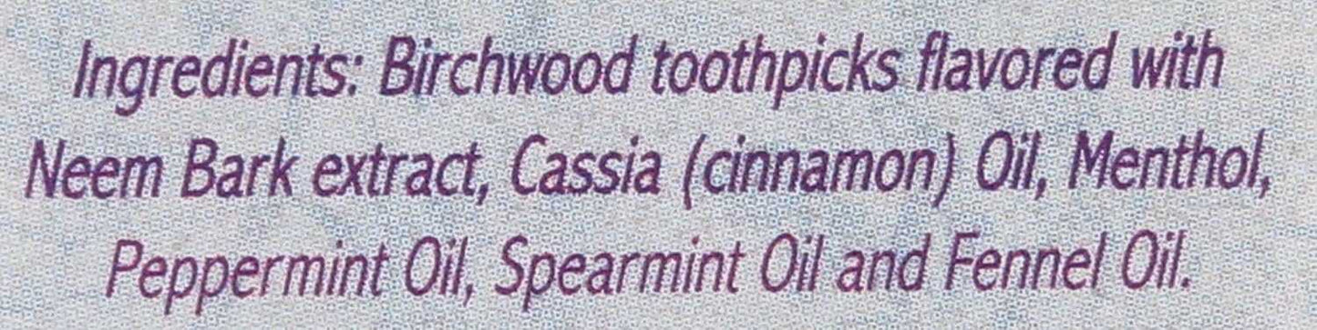 AUROMERE Ayurvedic Neem toothpicks made from birchwood with neem bark extract for fresh breath and gum stimulation, 100 pcs