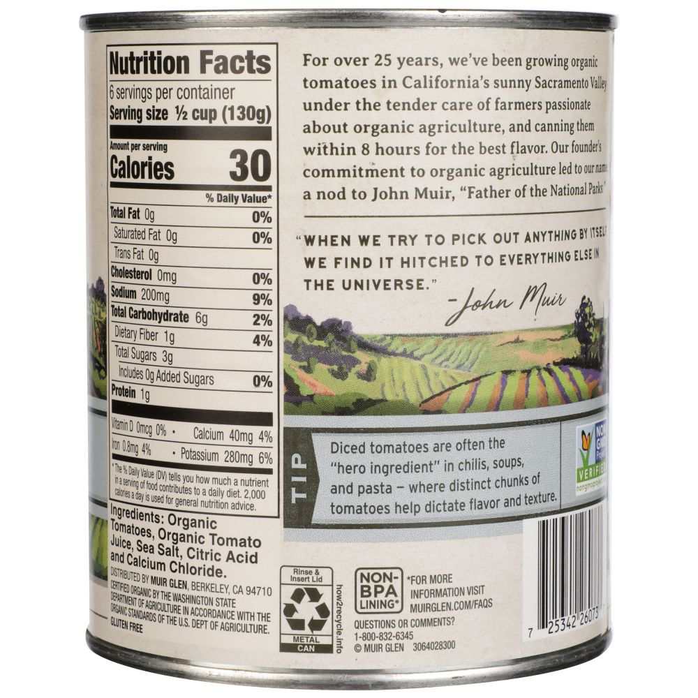 MUIR GLEN organic diced tomatoes 28 oz can with sea salt seasoning