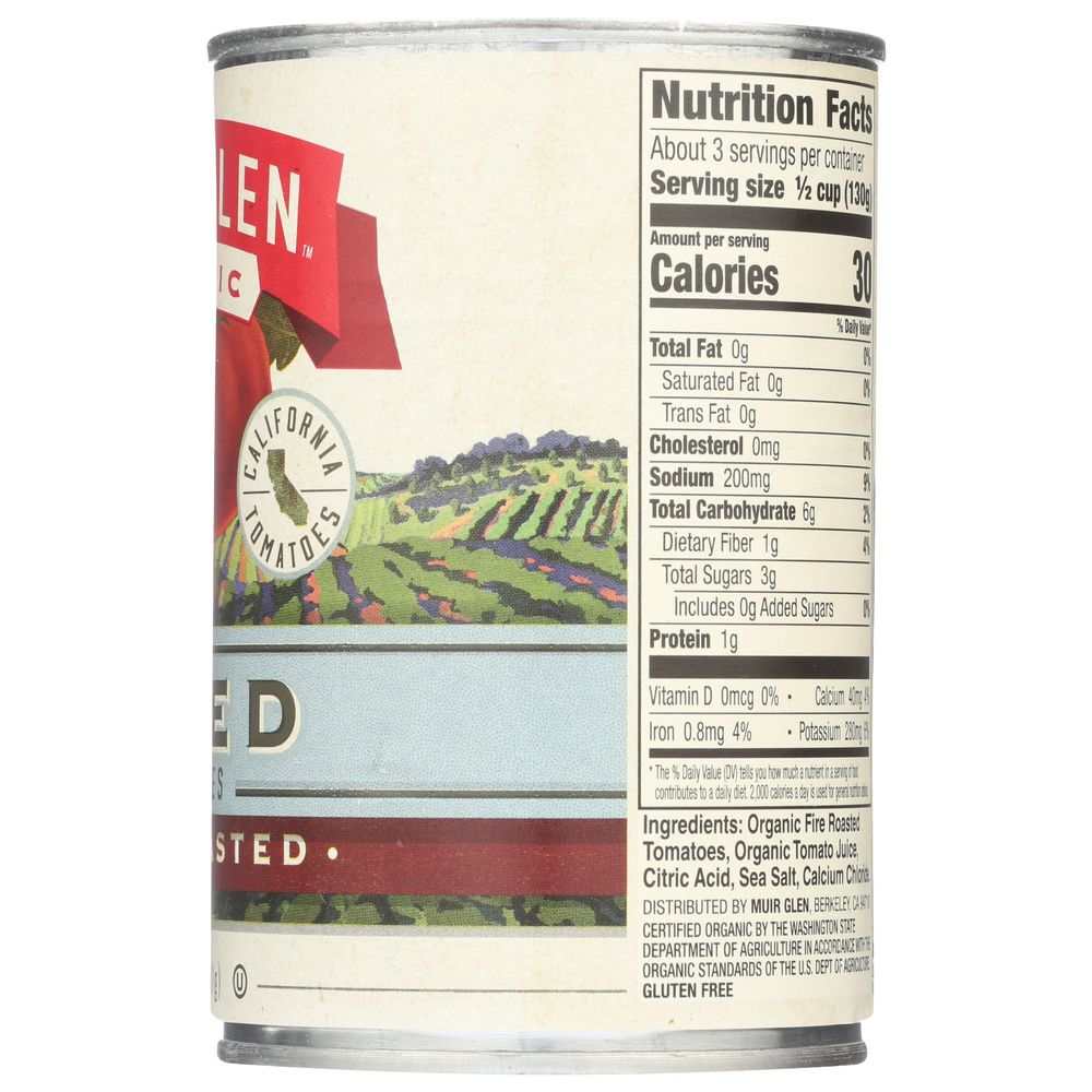 MUIR GLEN ORGANIC fire roasted diced tomatoes 14.5 oz can with sea salt seasoning