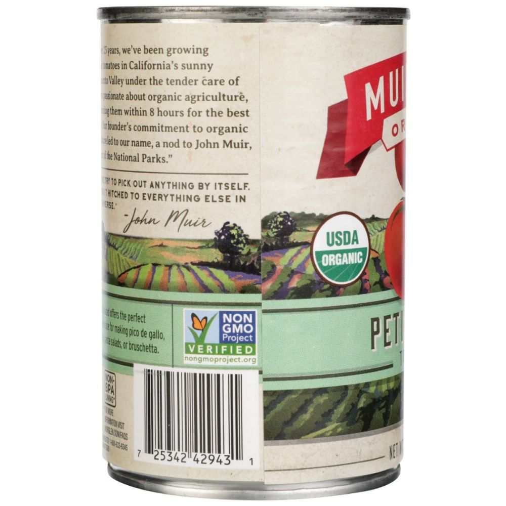 MUIR GLEN Organic Petite Diced Tomatoes 14.5 oz can with natural California tomatoes