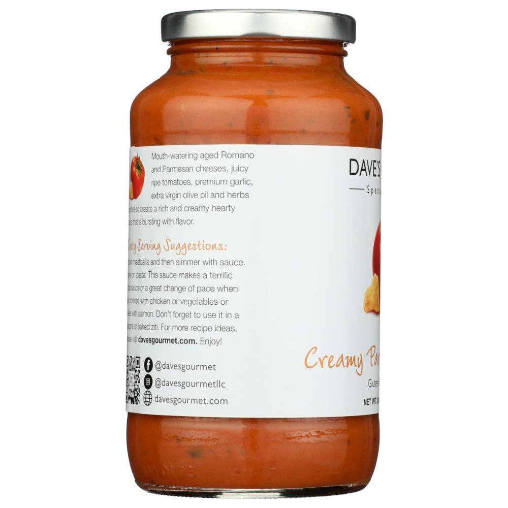 DAVES GOURMET: Creamy Parmesan Romano Pasta Sauce, 25 oz - SMART GREENS