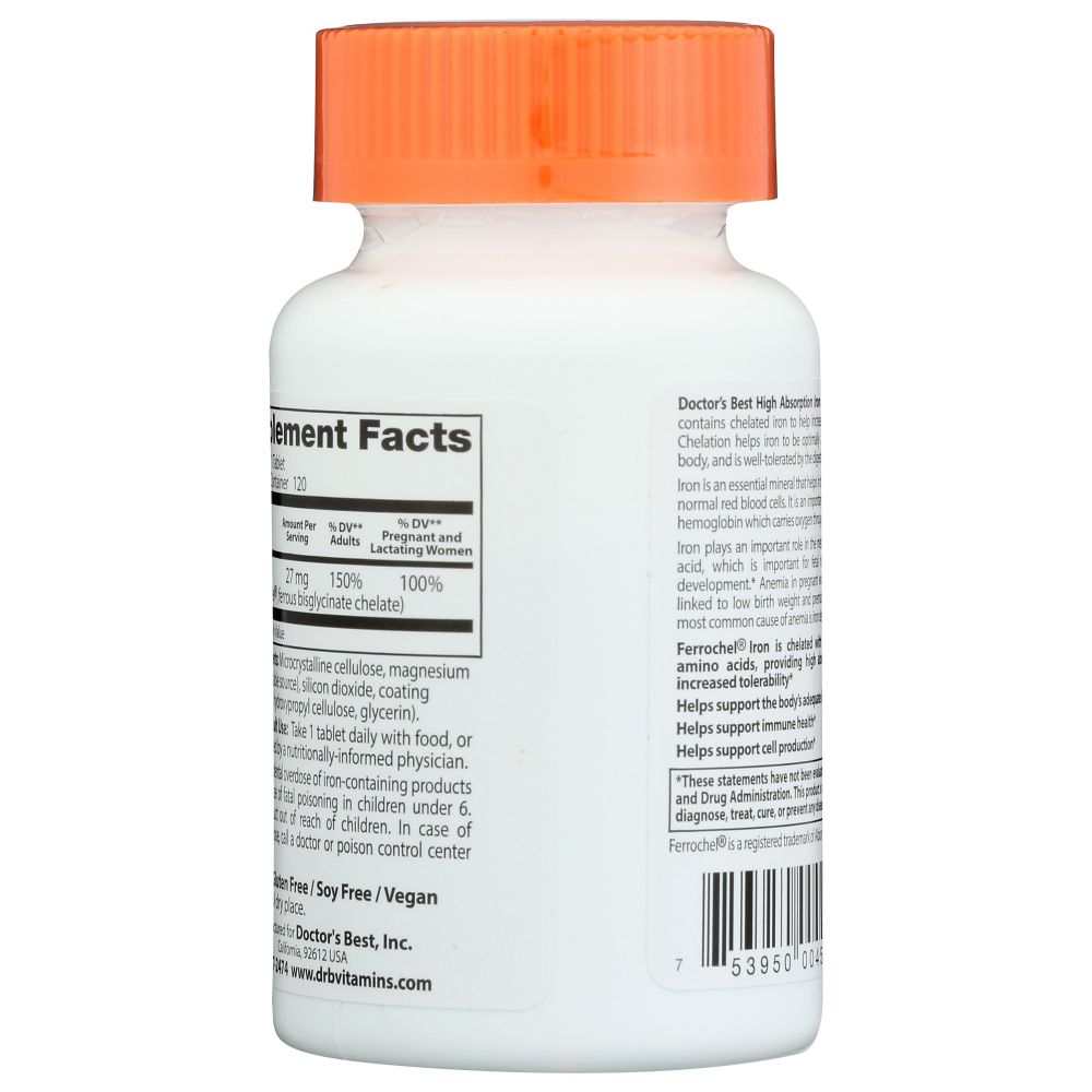 White supplement bottle with orange cap showing nutrition facts and directions label, health product