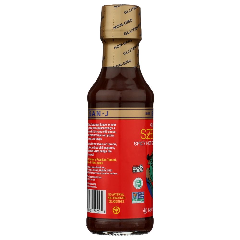 SAN J: Sauce Szechuan Hot and Spicy Gluten Free, 10 oz - SMART GREENS