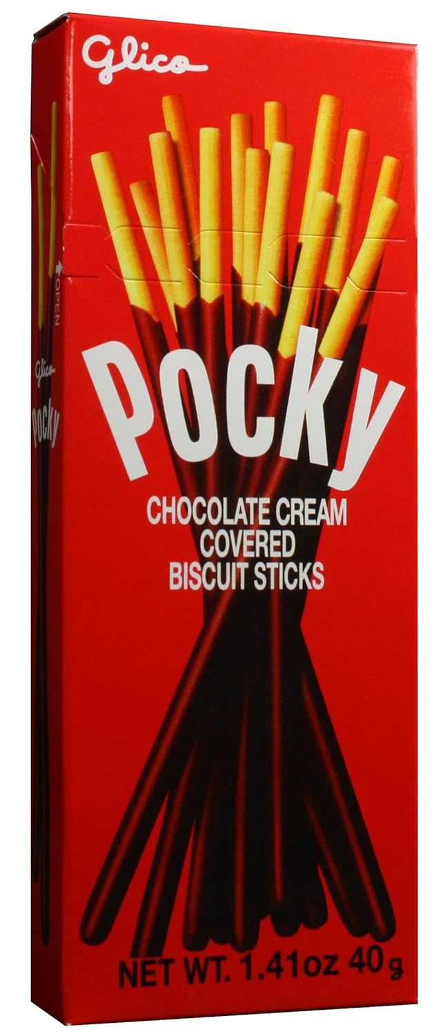 Pocky Chocolate original Japanese biscuit sticks with smooth chocolate coating, 1.41 oz packaging
