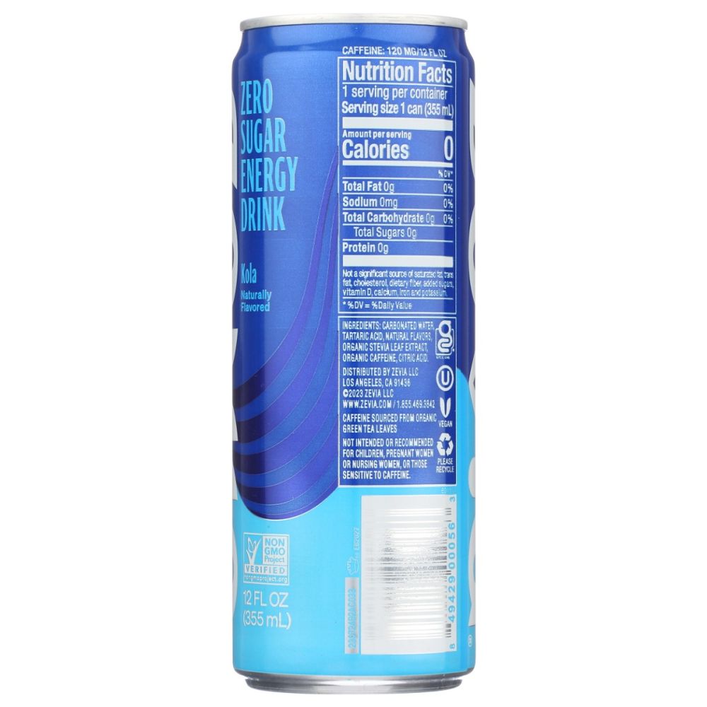 ZEVIA: Energy Kola Zero Calorie, 12 oz - SMART GREENS