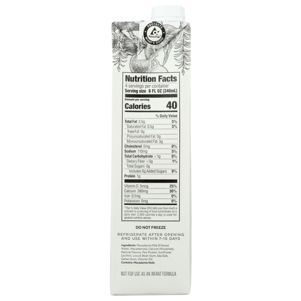MILKADAMIA: Unsweetened Vanilla Macadamia Milk, 32 fl oz - SMART GREENS
