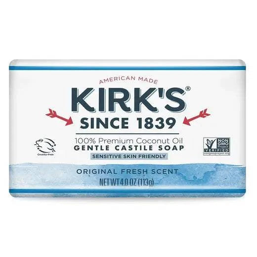 KIRKS Original Fresh Scent 4 oz Castile bar soap with traditional ingredients for sensitive skin
