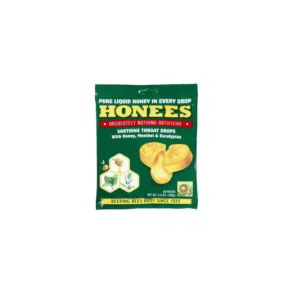 HONEES Honey Menthol Eucalyptus cough drops with natural honey and menthol filling, 20 piece pack