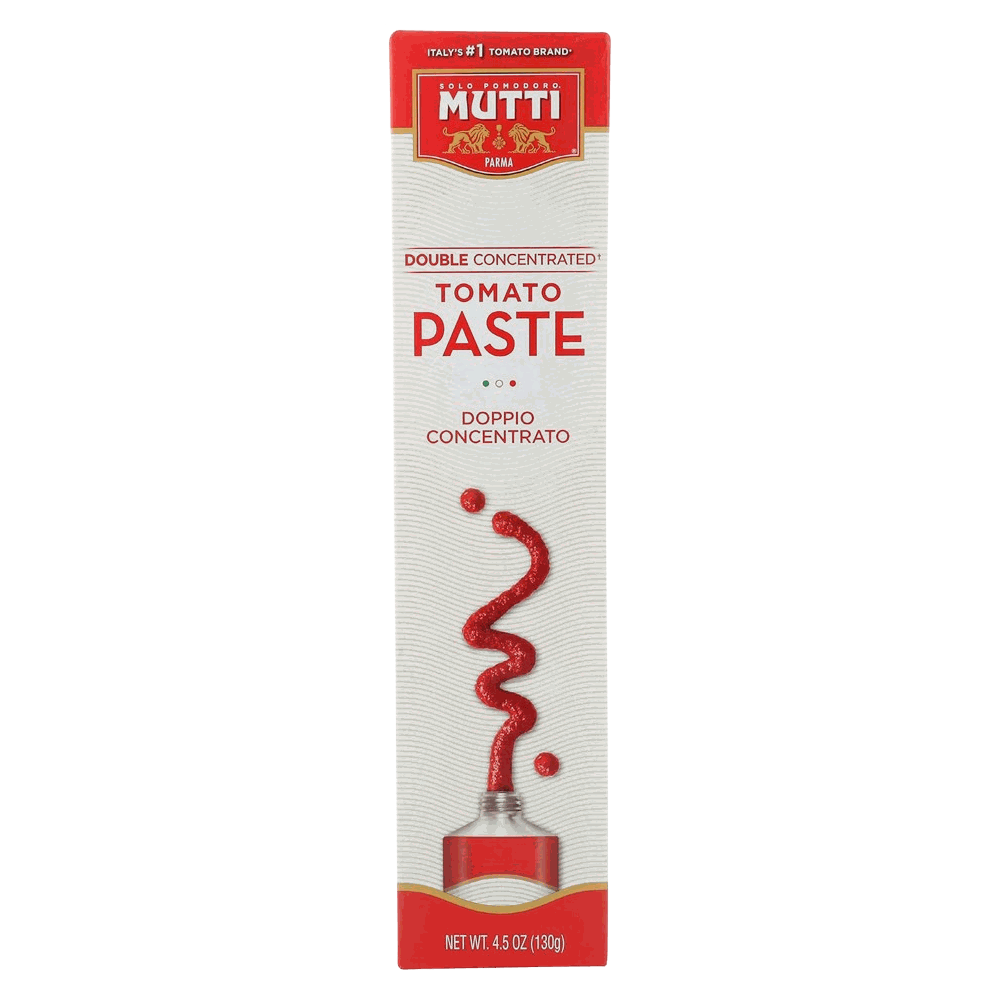Mutti Tomato Paste 4.5 oz tube with rich, intense Italian tomato flavor and smooth texture