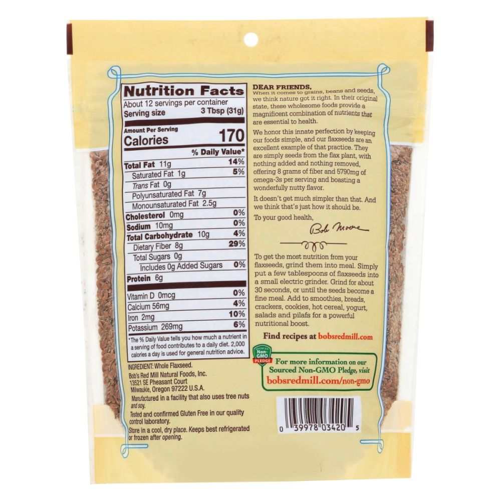 BOBS RED MILL Brown Flaxseed 13 oz package with nutty flavor and high Omega-3 and fiber content