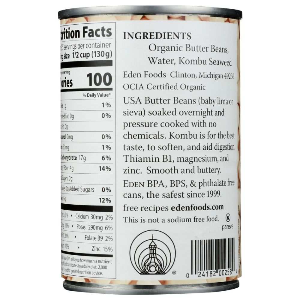 EDEN FOODS organic butter beans can for cooking and salads