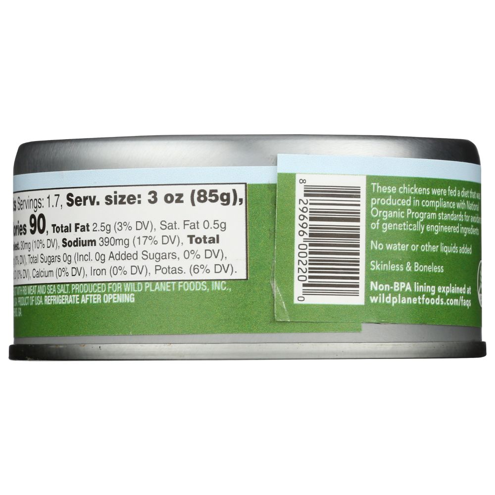 WILD PLANET: Organic Roasted Chicken Breast with Rib Meat, 5 oz - SMART GREENS