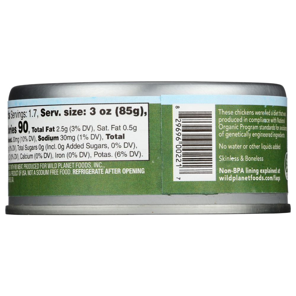 WILD PLANET: Organic Roasted Chicken Breast With Rib Meat No Salt Added, 5 oz - SMART GREENS