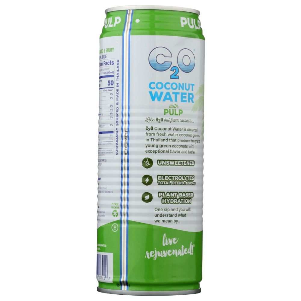 C2O Coconut Water with pulp in 17.5 oz bottle, natural hydrating drink from young green coconuts