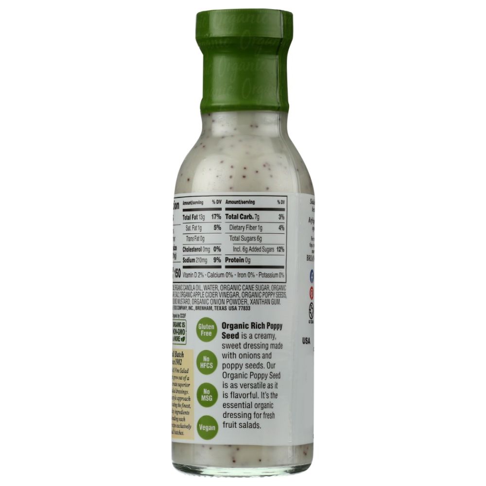 BRIANNAS: Organic Rich Poppy Seed Dressing, 10 oz - SMART GREENS