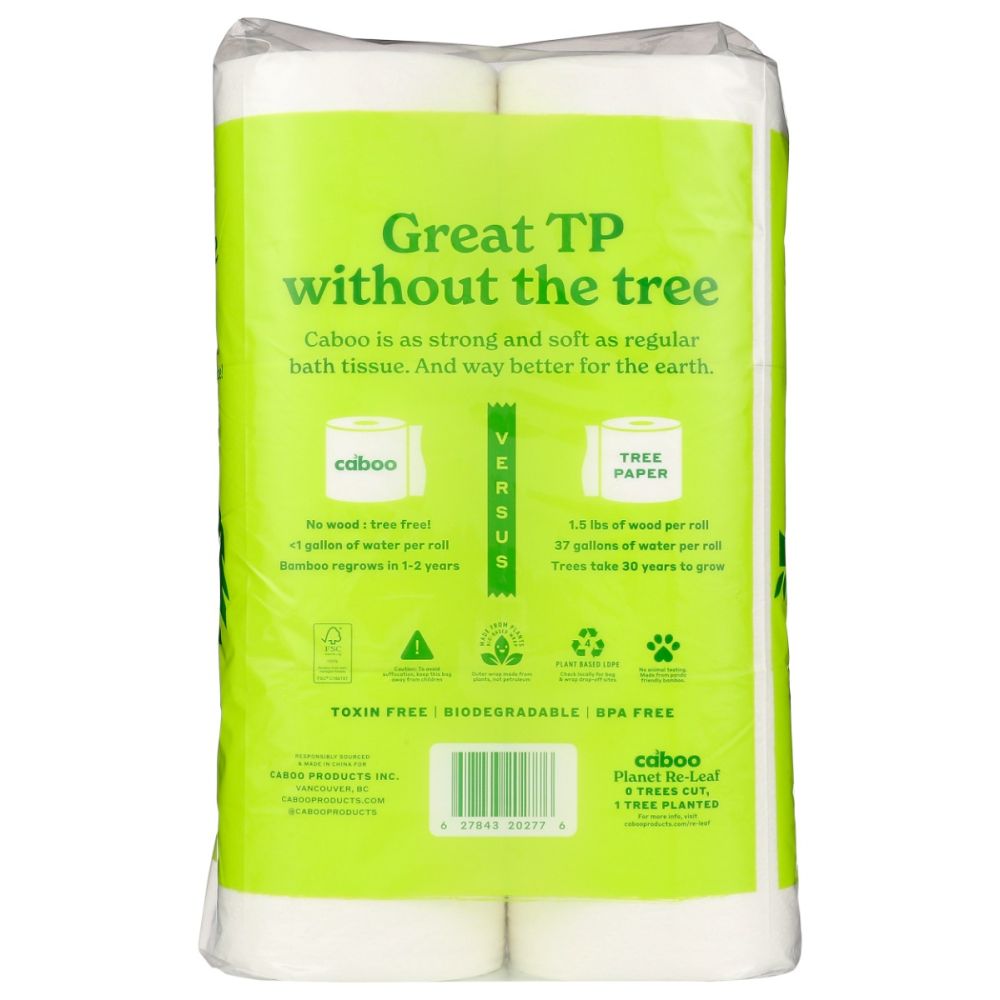 Eco-friendly bamboo toilet paper pack with green label, tree-free and biodegradable