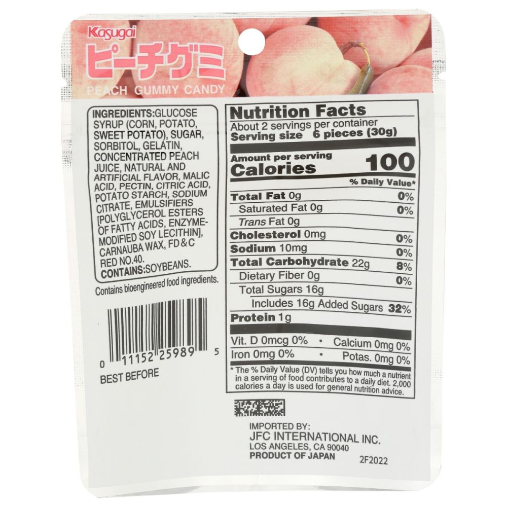 KASUGAI: Peach Gummy Candy, 1.76 oz - SMART GREENS
