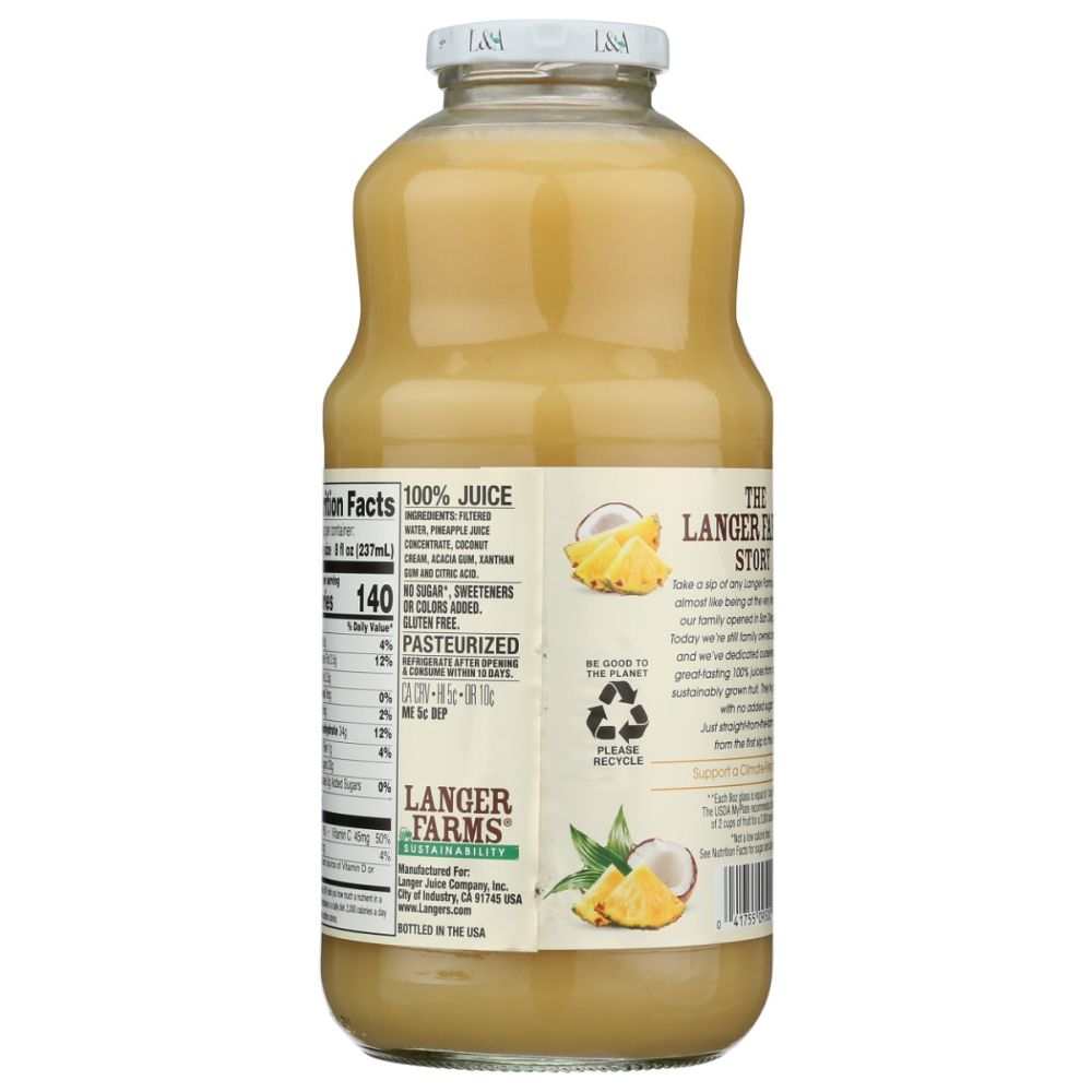 L & A JUICE Pineapple Coconut Juice 32 fl oz tropical beverage