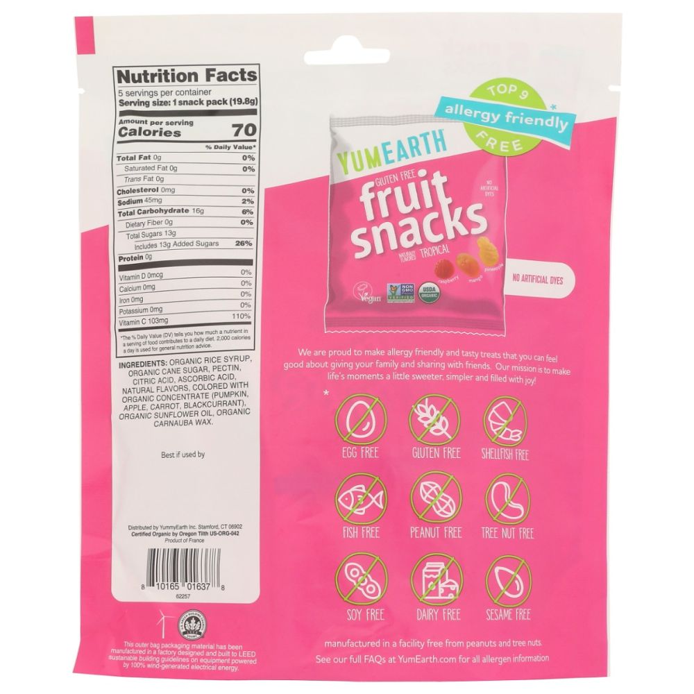 YUMEARTH: Organic Tropical Fruit Snacks 5Ct, 3.5 oz - SMART GREENS