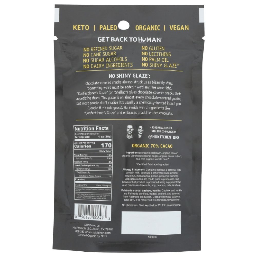 HU: Dark Chocolate Hunks Cashews Vanilla Bean Hunks, 4 oz - SMART GREENS