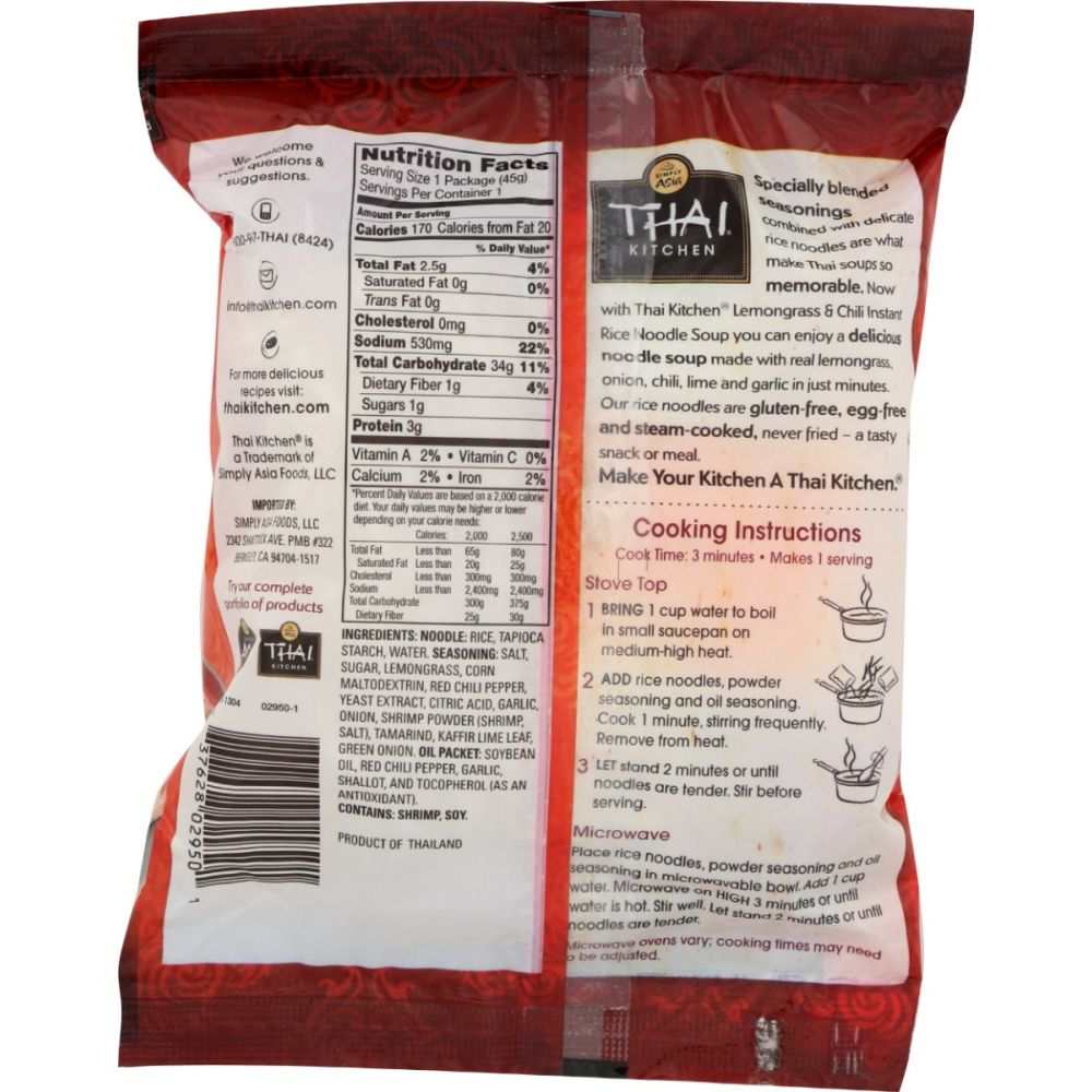 Thai Kitchen gluten free lemongrass chili instant rice noodle soup package 1.6 oz