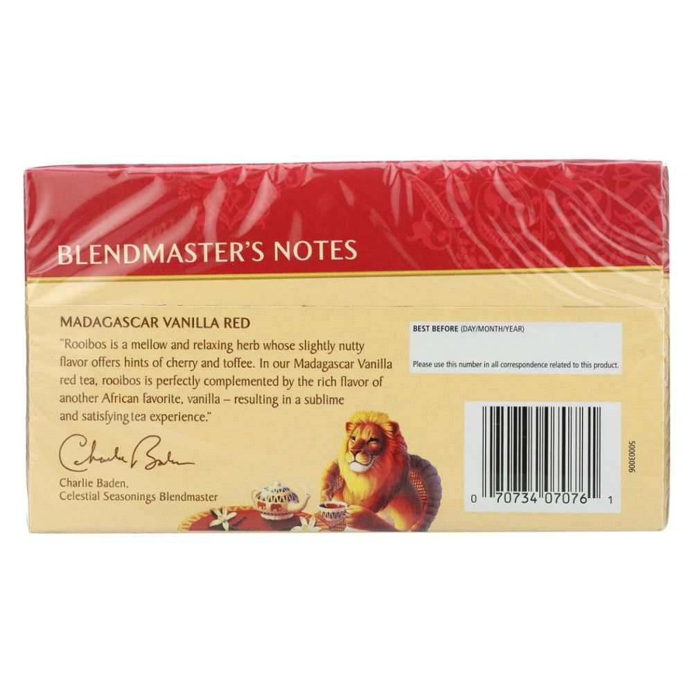 Celestial Seasonings Madagascar Vanilla Rooibos Herbal Tea box with 20 bags