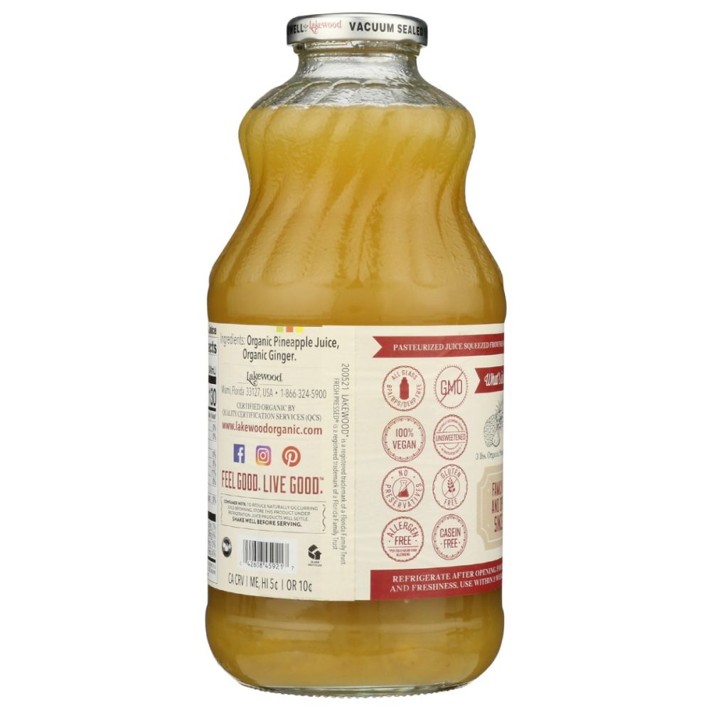 LAKEWOOD: Organic Pineapple Ginger Juice, 32 fo - SMART GREENS