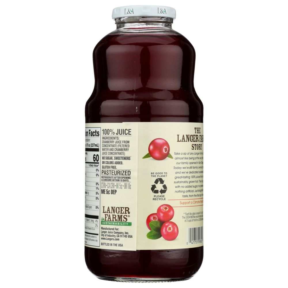 L & A Juice All Cranberry Juice 100% pure juice from USA grown cranberries 32 oz bottle